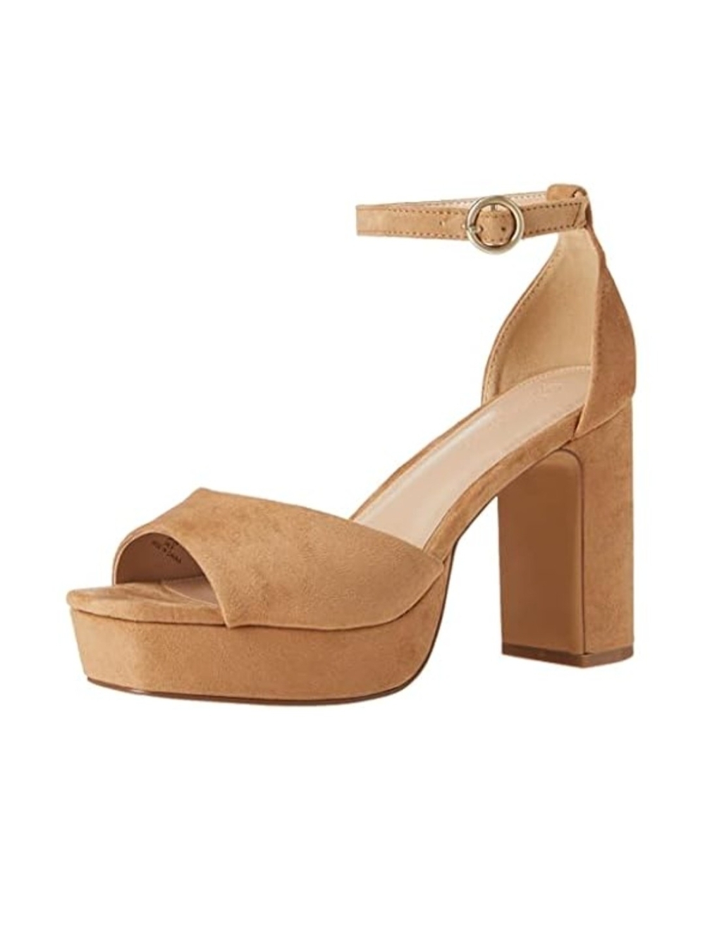Platform Ankle-Strap Block Heel Sandal in Tan Suede